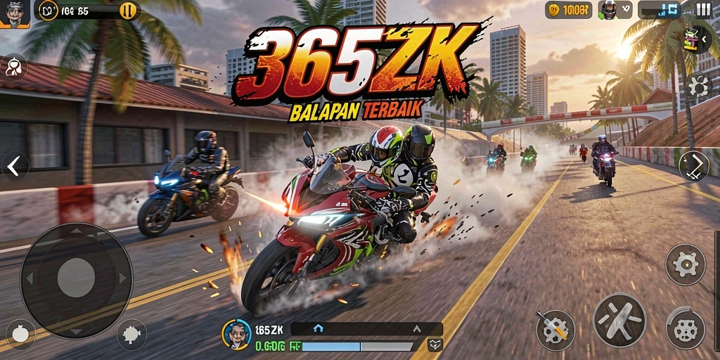 Gameplay seru 365ZK dengan aksi balapan motor yang mendebarkan.