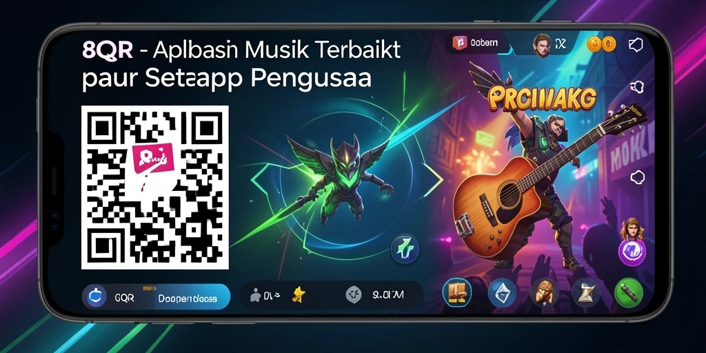 Tangkapan layar gameplay 8QR yang menampilkan tantangan musik interaktif.