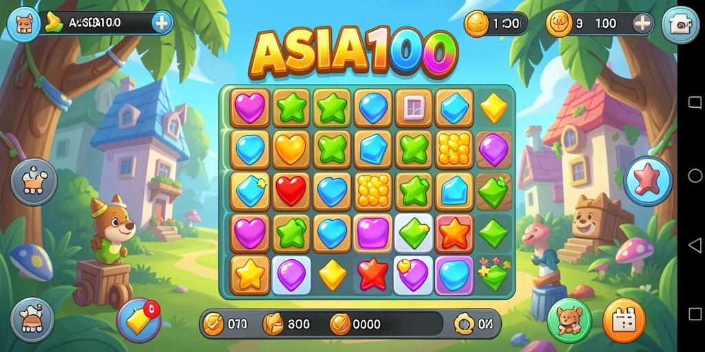 Tangkapan layar permainan ASIA100 menampilkan elemen Match-3 yang seru.