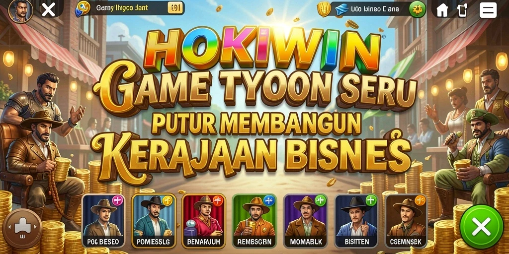 Screenshot menampilkan gameplay menarik HOKIWIN dengan pembangunan kerajaan bisnis.