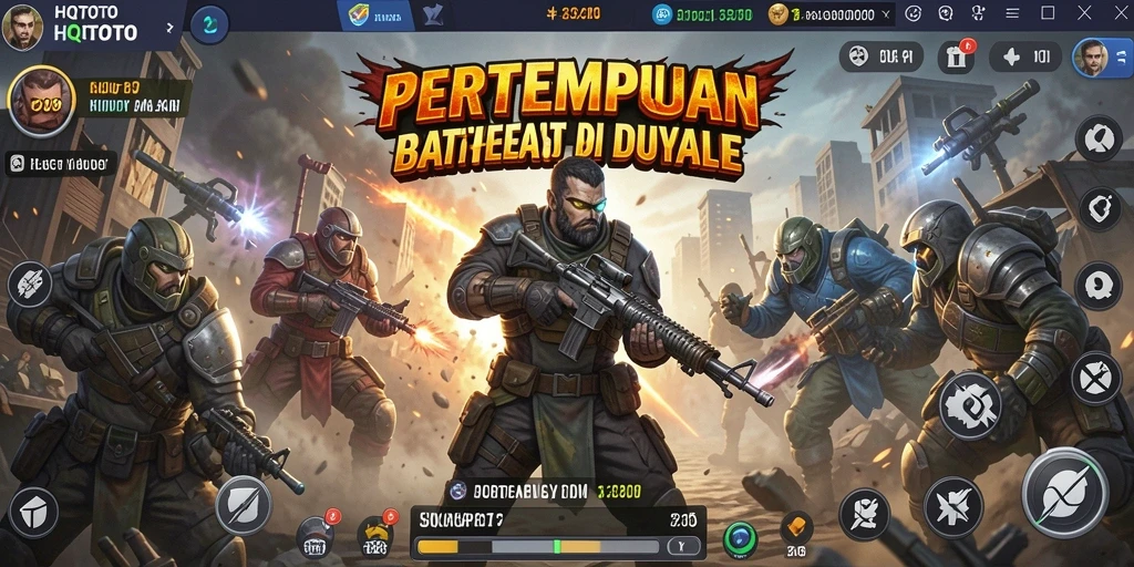 Tampilan seru gameplay HQTOTO di arena Battle Royale.