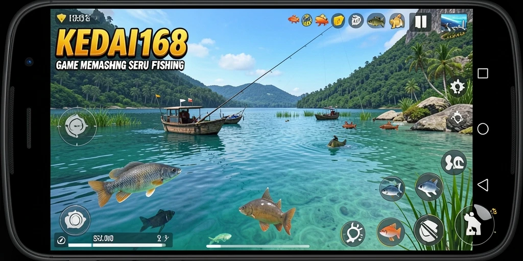 Tangkapan ikan besar di KEDAI168 saat gameplay memancing.