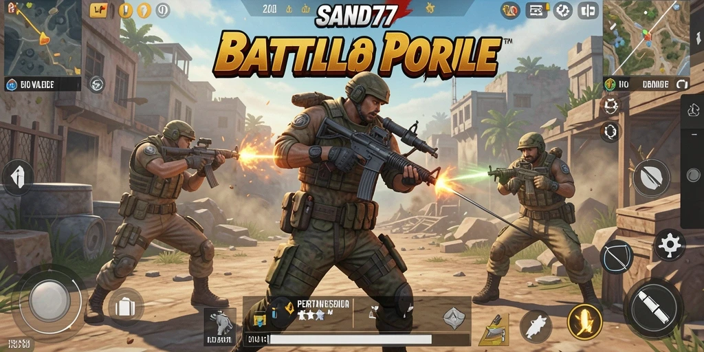 Tampilan gameplay SAND77 yang menegangkan dalam momen pertarungan Battle Royale.