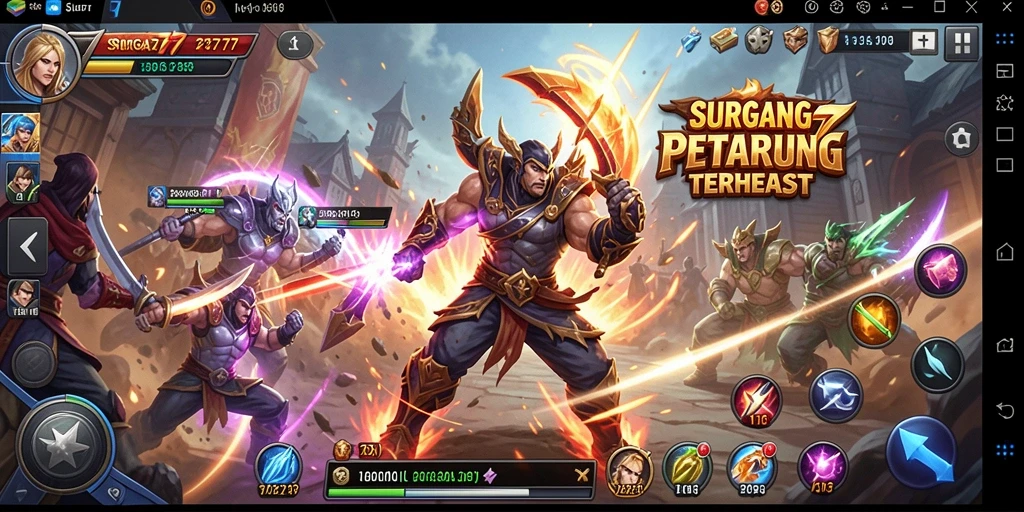 Tampilan gameplay SURGA77 menampilkan pertarungan epik antar karakter.